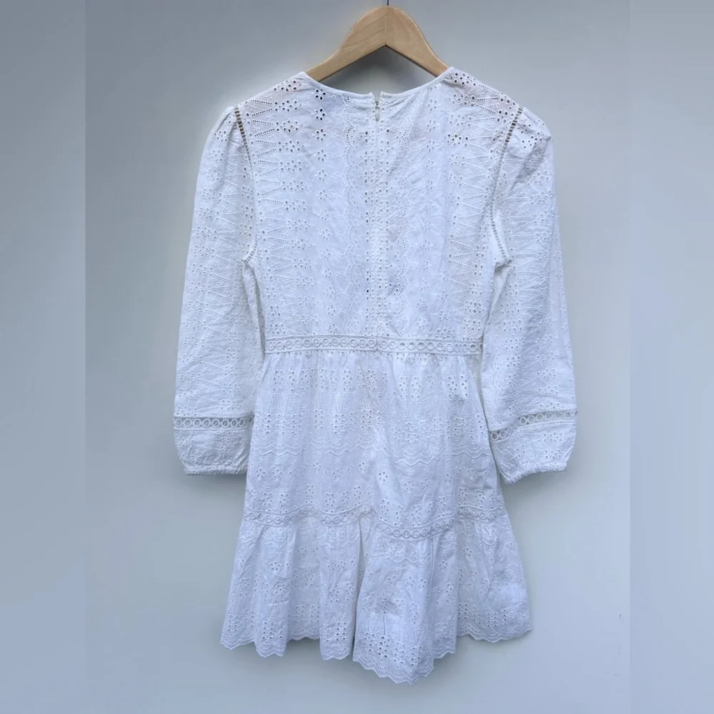 New J. Crew White Eyelet Cutout Long Sleeve Lined Dress 2 petite